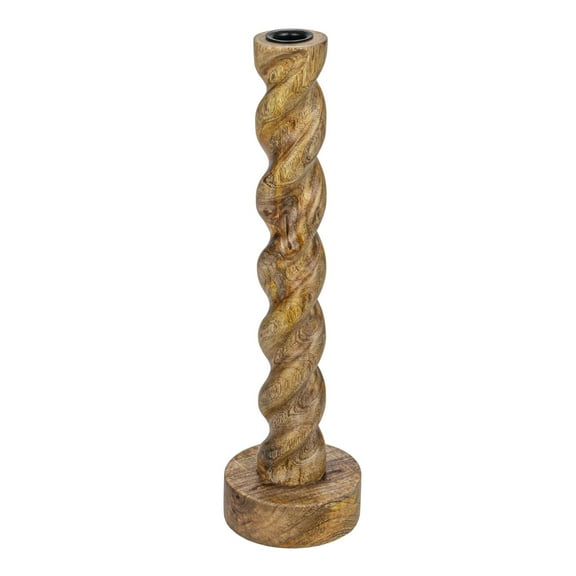 Creative Co-Op Tall Hand-Carved Mango Wood Twisted Taper Candle Holder, Natural