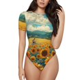 thumbnail image 1 of Fotbe Field Style Bicycle Young Sunflower Body de Mujer con Cuello Redondo y Mangas Cortas, Sin Mangas Ajustado, Suave, Cómodo y Básico-Large, 1 of 7