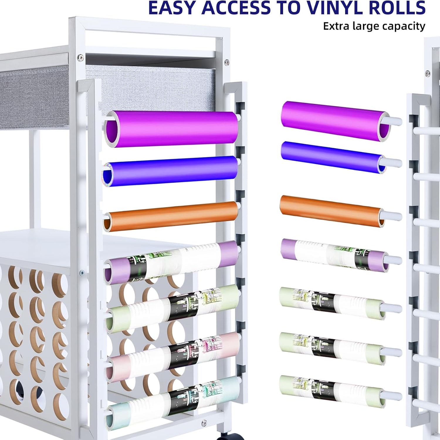 Organizers and Storage Compatible with Cricut Machines Rolling Craft Storage Cart with 47 Vinyl Roll Holders for Craft Rooms Home Removable Patent Protected 001 Black Wood Grain