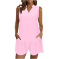 thumbnail image 2 of Aueoeo Women Casual 2 Piece Outfits Lightweight Flowy Sleeveless Tops Loose Shorts with Pockets Tracksuit Summer Matching Set, 2 of 6