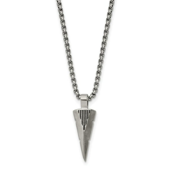 Auriga Stainless Steel Brushed Arrow Head Pendant on a Box Chain Necklace for Men 22"