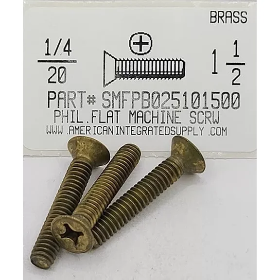 1/4-20X1-1/2 Flat Head Phillips Machine Screws Solid Brass (10)