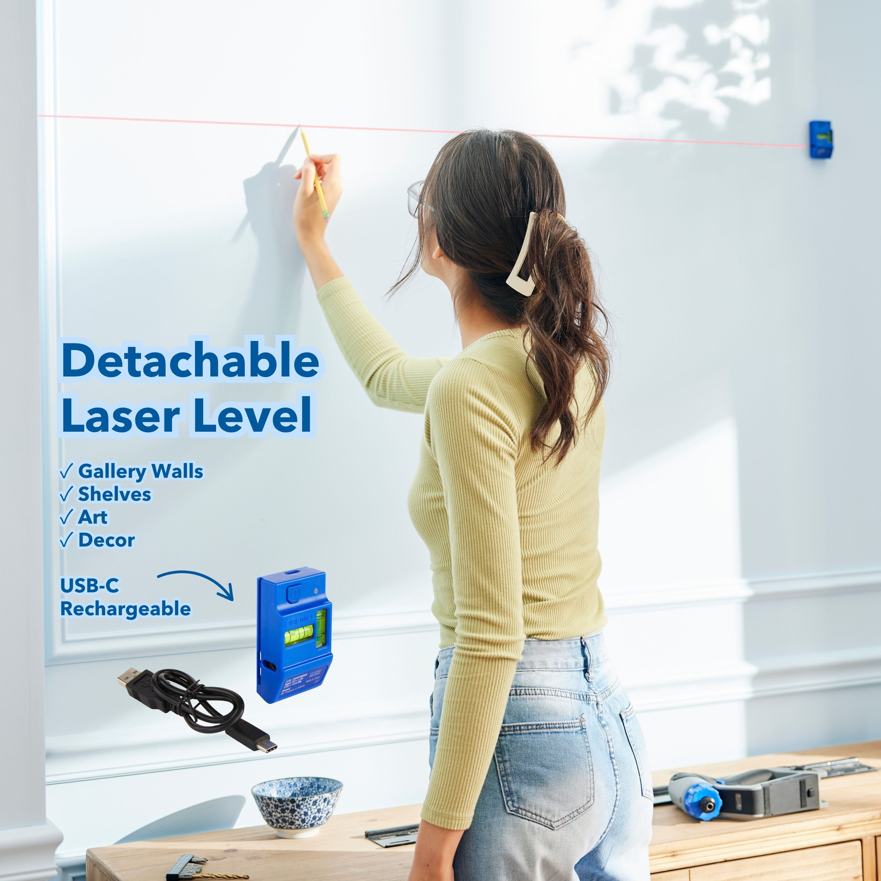 Dremel Blueprint 3 in 1 Drill/Driver with Integrated Stud Finder, Detachable Bubble Laser Level & 12 Bits