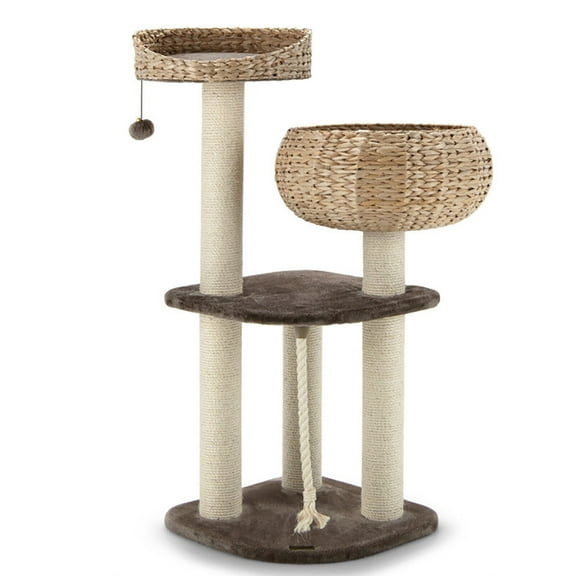 YYAo Large Cat Tree, Luxury Cat Tower Cat Condo, Cat Play House, 41 Inch Rattan Cat Tree with Napping Perch-Beige