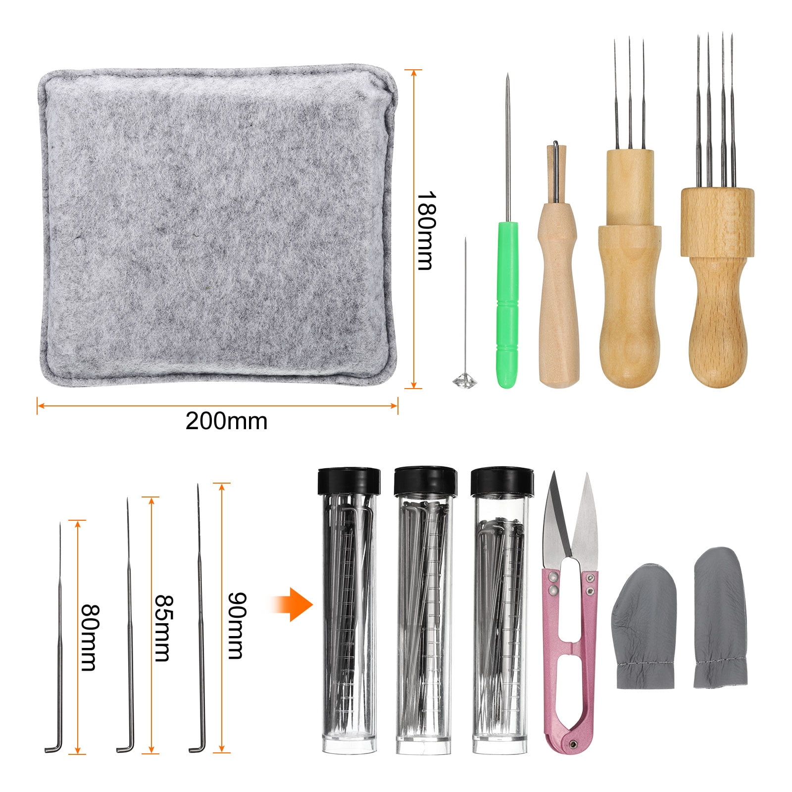 Needle Felting Kit, Wool Felting Needle Tool Holder, Needle Felting Supplies 3 Size Felting Needles