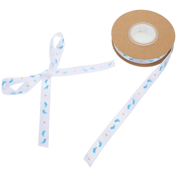 GOOHOCHY Skyblue Footprint Pattern Ribbon for Gift Wrapping Made of Polyester Perfect for Baby Showers and Birthday Crafts 1 Roll
