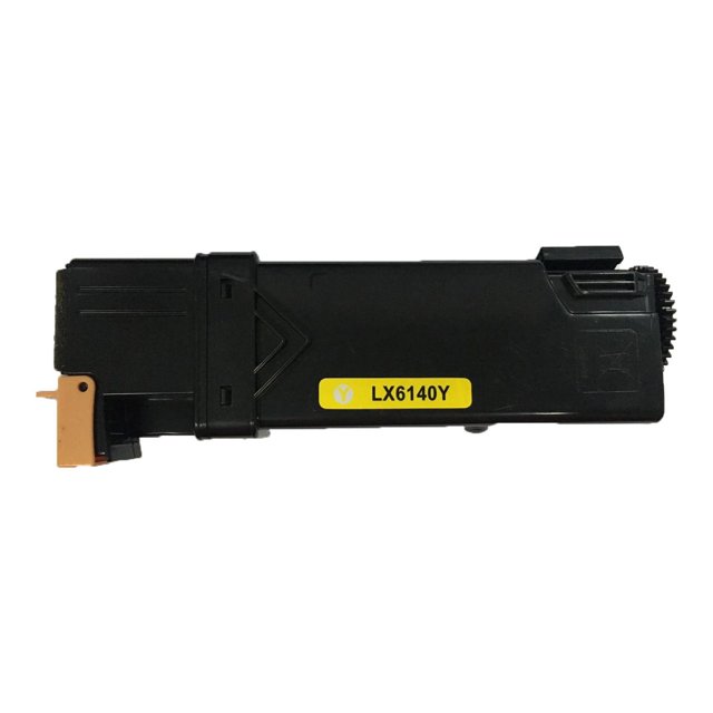 L-ink Cartouche de Toner Jaune Compatible Xerox 6140 (106R01479) Montrée sur le Côté avec un Corps Rectangulaire Noir et une Étiquette Jaune LX6140Y, Compatible avec les Imprimantes de la Série Phaser 6140, Certifiée ISO, Offrant un Rendement de 2000 Pages et une Qualité d'Impression Claire et Nette.