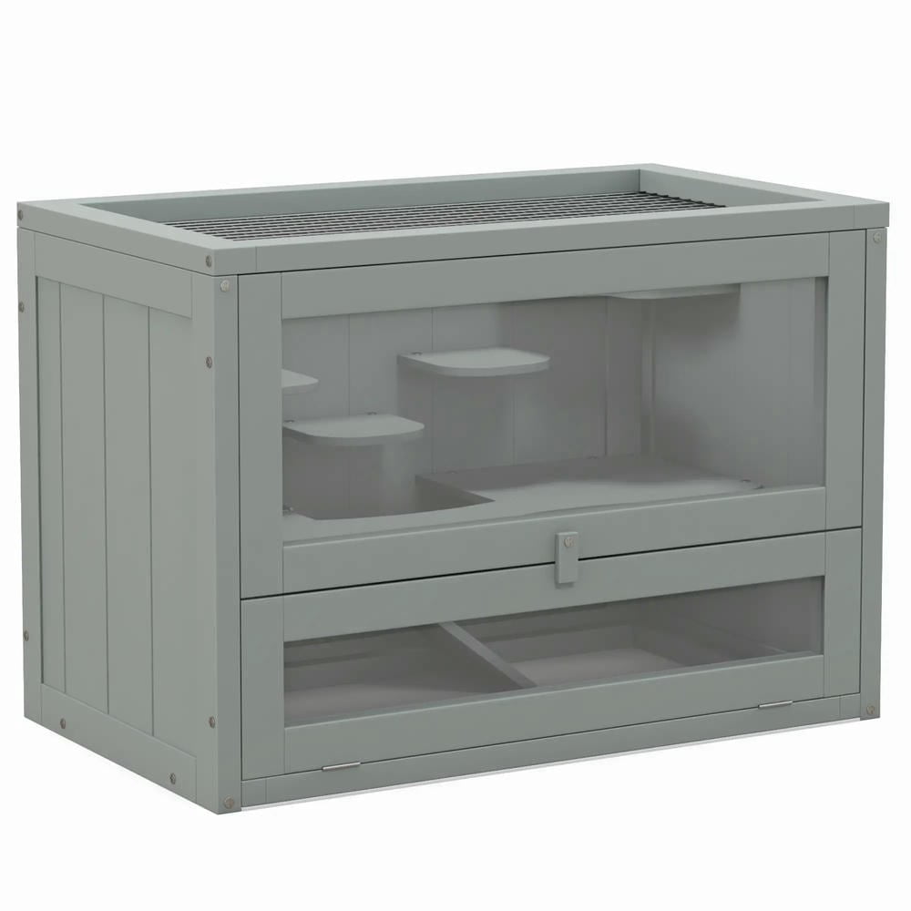 Spaco 2-Level Hamster Cage with Openable Top, Door, Shelf, Ladder, Small Animals Cage, Gray