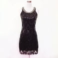thumbnail image 5 of Tejiojio Women's Fashion V-neck Suspender Sequin Fringe Off-the-shoulder Dress Sleeveless Solid Mini Dress Party Dresses, 5 of 6