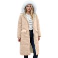 thumbnail image 3 of Women's Mid-Length Hooded Cotton Coat, Faux Fur Trim Parka, Long Sleeve Quilted Jacket, Casual Streetwear Coat, Drawstring Waist Puffer Coat, Cold Weather Outerwear Beige, 3 of 6