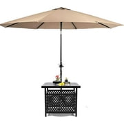 SUNCROWN Outdoor Patio Side Table, Patio Bistro Square Table with 9Ft Umbrella,for Backyard, Porch, Garden, Poolside(Brown)