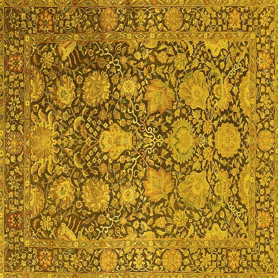 Ahgly Company Indoor Square Oriental Yellow Industrial Area Rugs, 4' Square