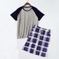 thumbnail image 3 of Handshe Men's Plaid Print Raglan Color Blocking Lounge Set, Casual Two-Piece Home Wear Comfort Outfit for Men,Plus Size, 3 of 3