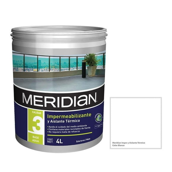 Impermeabilizante y Aislante Térmico Meridian Color Blanco 4 Litros