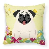 Carolines Treasures BB6004PW1818 Easter Eggs Pug Cream Fabric Decorative Pillow