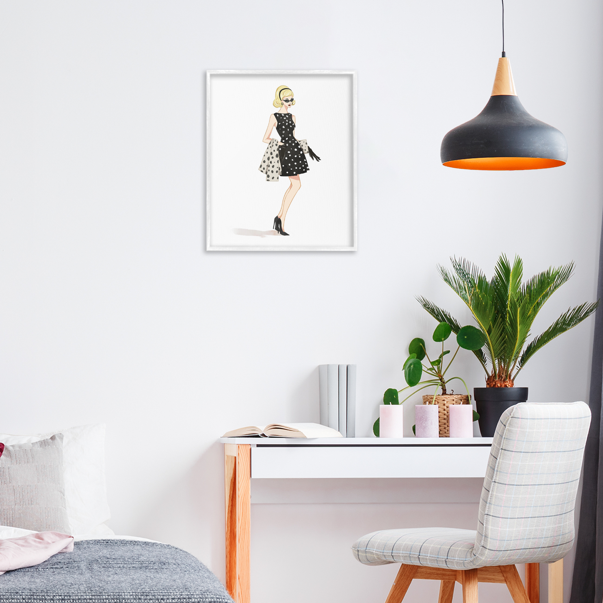 Stupell Industries Feminine Retro Fashion White Framed Giclee Art, design by Ziwei Li