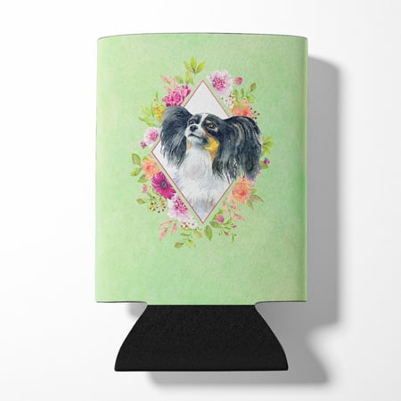 

Carolines Treasures CK4325CC Papillon Green Flowers Can or Bottle Hugger Can Hugger multicolor