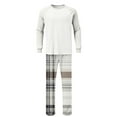 thumbnail image 5 of YueHuiYing Men's Pajamas Set 2 Piece Long Sleeve T-Shirt Loungewear Long Plaid Pants with Pocket, 5 of 7