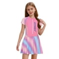 thumbnail image 1 of inhzoy Girls One Piece Swimsuit Rash Guard Sun Protection Bathing Suit Sports Swimwear Short Sleeve Swim Dress Gradient Pink 130/M 不带胸垫, 1 of 7