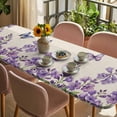 thumbnail image 3 of Purple Flowers Table Cloths for 8 Foot Rectangle Tables, Butterfly Spring Floral Rustic Farmhouse Patio Waterproof Elastic Fitted Tablecloths, Washable Rectangular Table Cover for Camping, 3 of 8