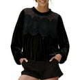 thumbnail image 2 of WCJM Sweatshirt for Women Women's Long Sleeve Velvet Trim Lace Blouse Elegant Flared Swing Tops Round Neck Blouse Casual Wear, 2 of 5