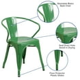 thumbnail image 6 of Flash Furniture Commercial Grade 4 Pack Green Metal Indoor-Outdoor Chair with Arms, 6 of 14