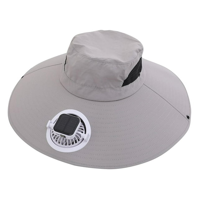 Gray Unisex Solar Fan Hat With Neck Cover For Outdoor Activities And Sun Protection Adjustable Design One Size In Gray
