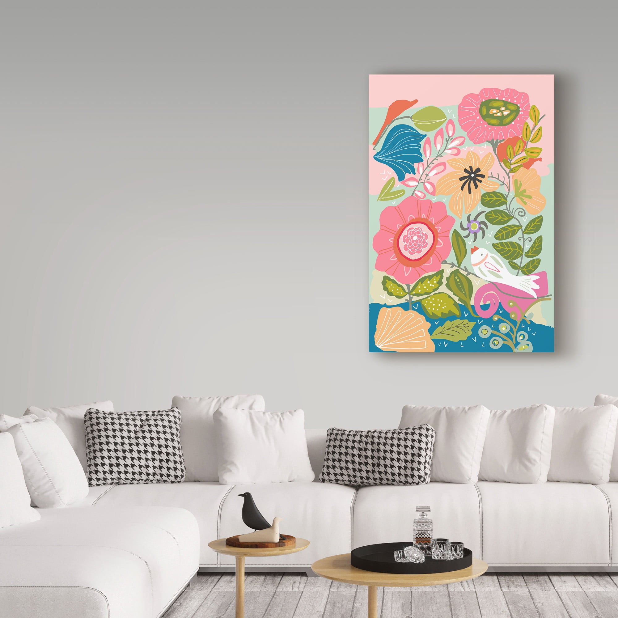 Trademark Fine Art 'Bird In Flower Patch' Canvas Art by Karen Fields