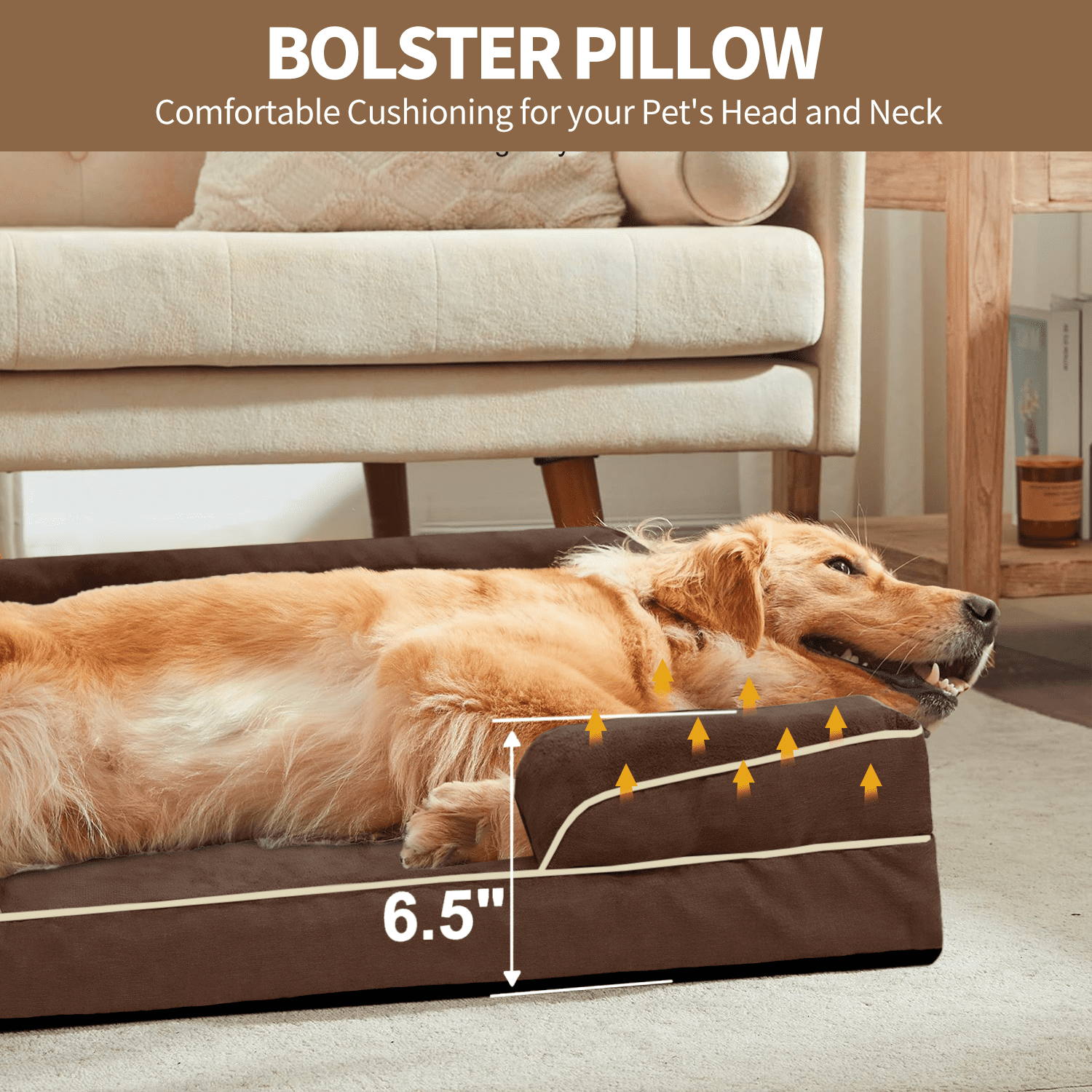 PayUSD Orthopedic Dog Bed for Extra Large Dogs Waterproof Memory Foam Dog Sofa Beds with Sides Non-Slip Bottom and Egg-Crate Foam Dog Bed with Removable Washable Cover,Chocolate(44"Lx32"W x6.5"Th)