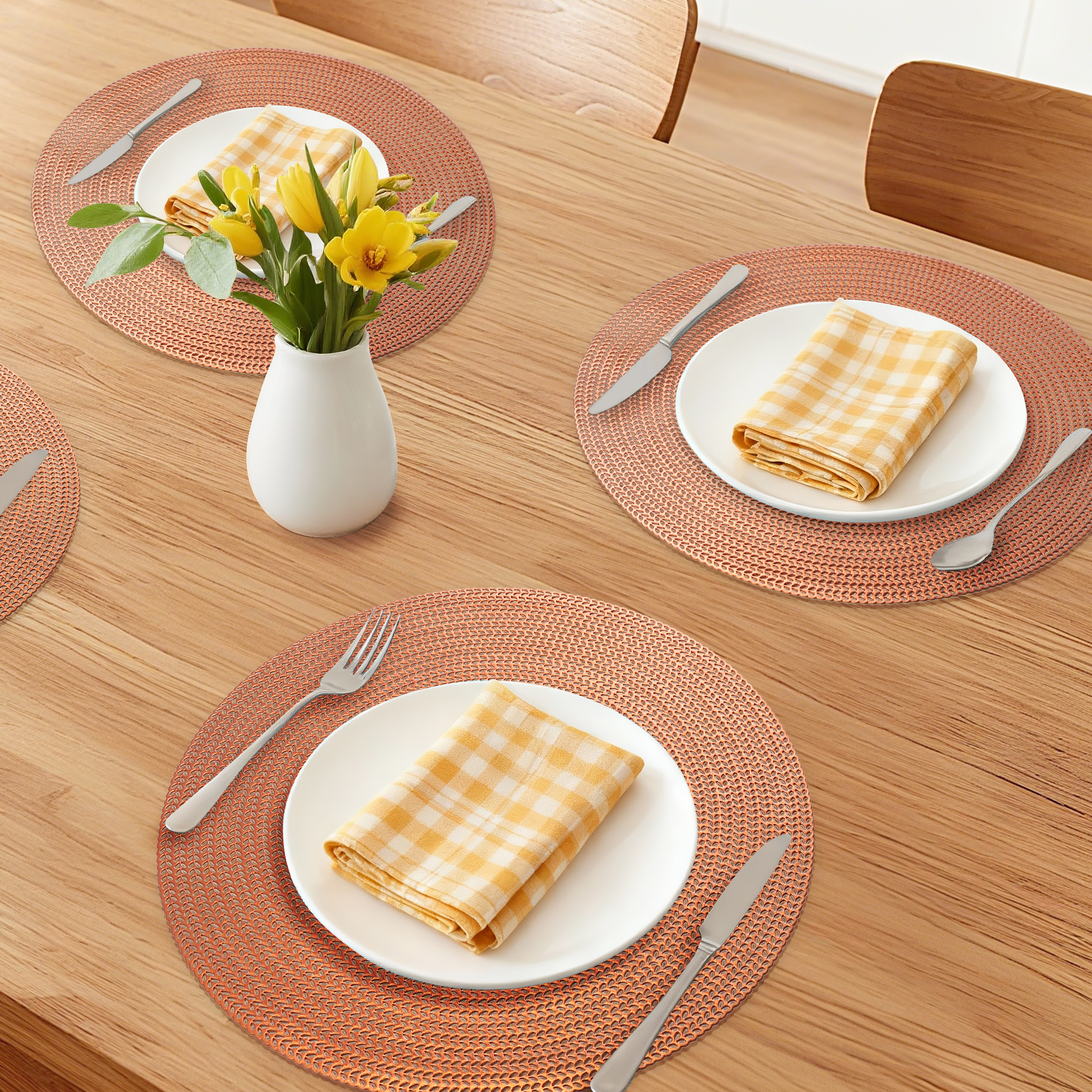 Unique Bargains Set of 6 Round Washable Hollow Design Placemats Bronze