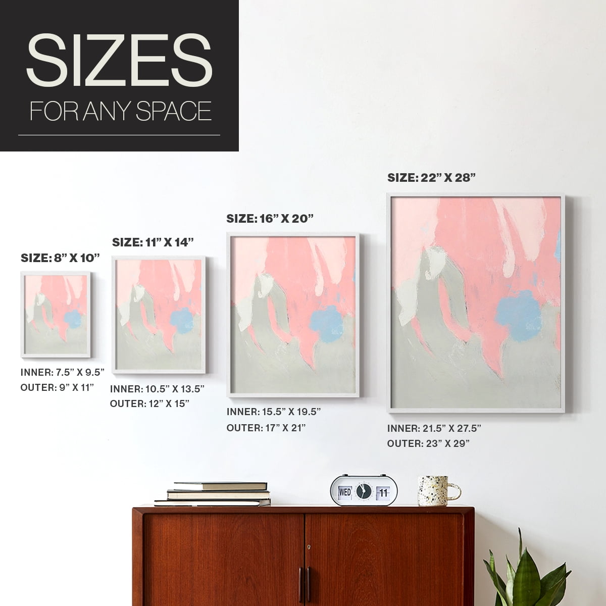 Blushing Abstract I Framed Print in White Solid Wood Framed Print No Nail Hanging