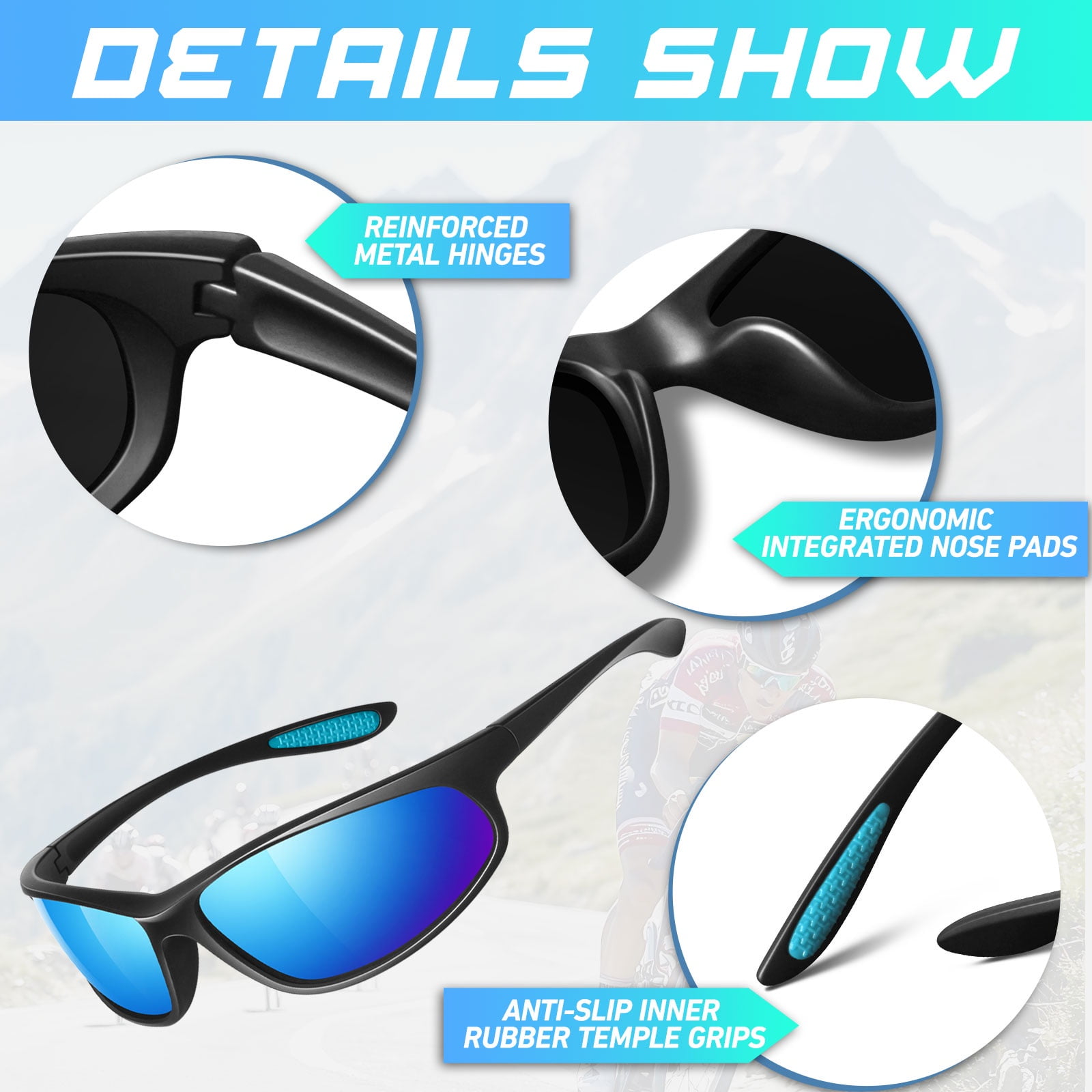 LINVO Sports Polarized Sunglasses for Men Women, Wrap-Around for Fishing, Cycling & Running, UV400 Protection