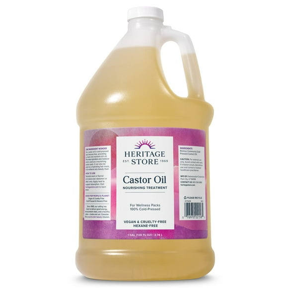 Heritage Store Castor Oil Nourishing Hair Treatment, Deep Hydration for Healthy Hair Care, Skin Care, Lashes & Brows, Castor Oil Packs, Cold Pressed, Hexane Free, Vegan, Cruelty Free, 128oz (1 Gallon)
