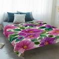 thumbnail image 4 of Purple Flowers Blanket Soft Cozy Warm Throw Blanket for Couch, Plush Fuzzy Flannel Fleece Blankets for Sofa, Spring Watercolor Floral Leaves Botanical Beige Bed Blankets Gifts for Men, 40"x60", 4 of 9