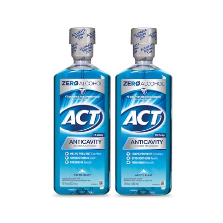 2 Pack ACT Anticavity Fluoride Mouthwash, Zero Alcohol, Arctic Blast, 18 oz Each