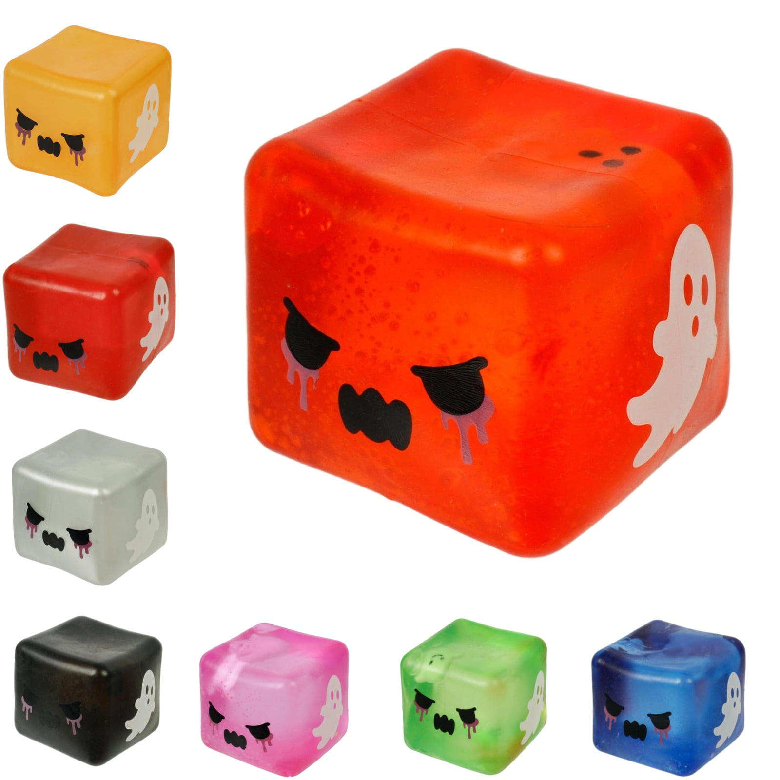 Halloween Ghost Cube Squishy Spooky Ghost Block Squeeze Fidget Toy Soft Stress Relief Sensory Toy for Halloween Party Decor Holiday Gift and Anxiety Relief