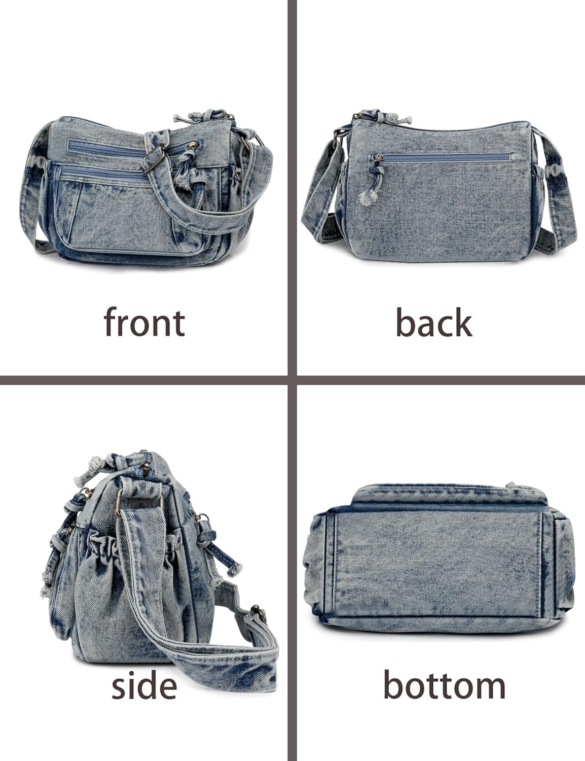 Denim Crossbody Shoulder Bag for Women Vintage Jean Casual Purse with Adjustable Strap