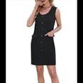 thumbnail image 2 of Vestido de Fiesta Corto Ajustado con Cuello Redondo, Sin Mangas, de Punto, con Botones y Bolsillos para Mujer (Verano 2025) Negro XXL, 2 of 10