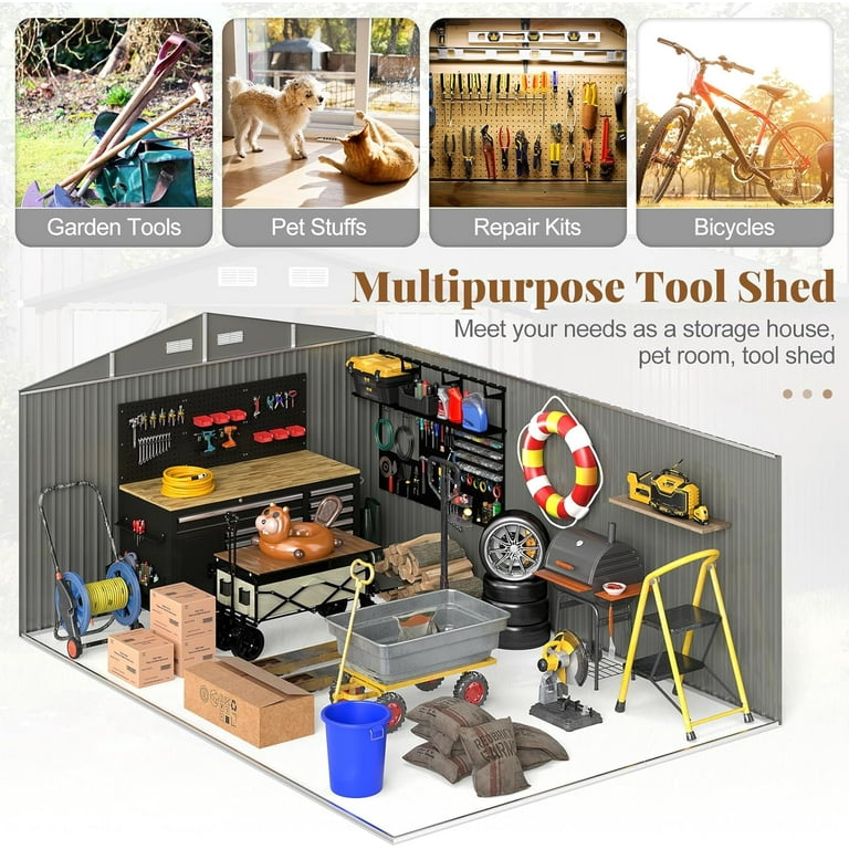 GVDV Outdoor Metal Storage Shed 14 x 10 ft, Storage House Metal