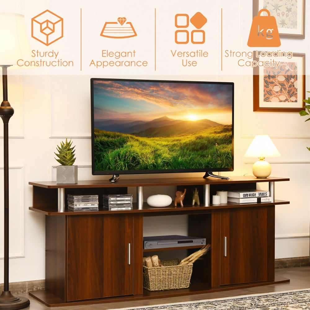 Finihen TV Stand, TV Cabinet, 63 Inch TV Entertainment Console Center with 2 Cabinets, Media Entertainment Center with Storage, for Living Room, Bedroom, Walnut