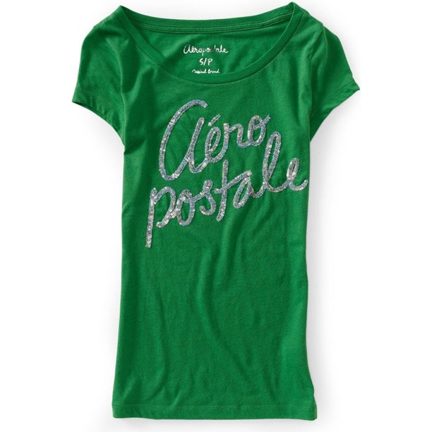 Aeropostale Womens Sequin Script Graphic T-Shirt, Verde, X-Large Aeropostale Camiseta gráfica