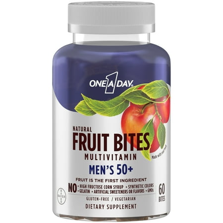 One A Day Men's 50+ Natural Fruit Bites Multivitamin, 60 Count