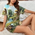 thumbnail image 4 of Honeii Cartoon Mushroom House for Women's Summer Pajama Set featuring Soft Short Sleeve Shirt & Matching Bottoms with Convenient Pockets for Relaxed Home Wear-Medium, 4 of 6