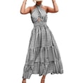 thumbnail image 1 of Femmes Robe Maxi Été, Attrayant Confortable Porter Imprimé Floral Femmes Robe Maxi Dos Nu Élégant pour les Soirées Décontractées Noir Plaid S, 1 of 6