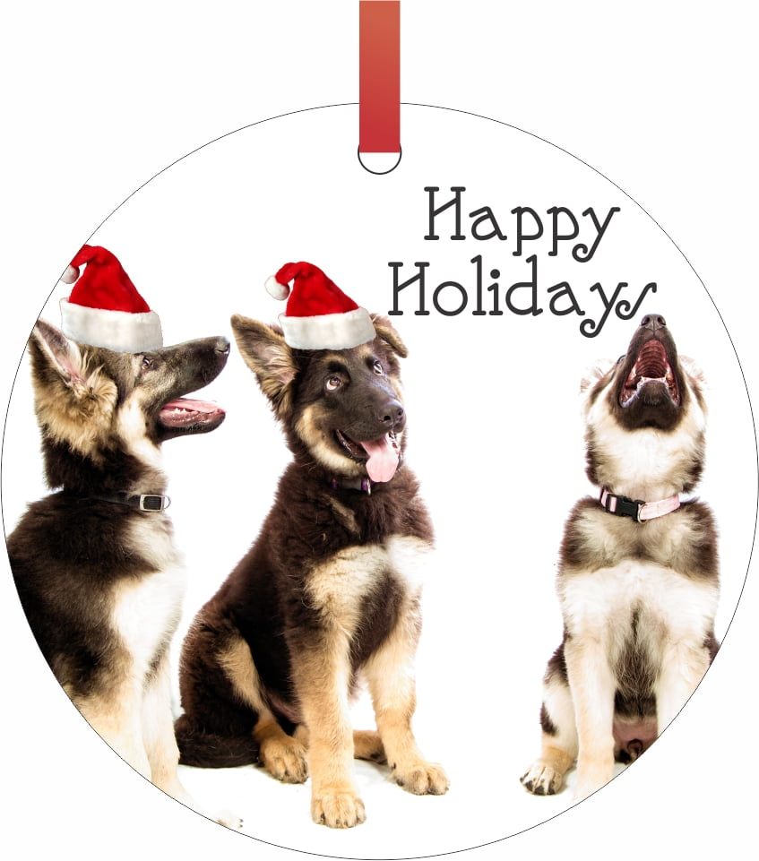 Ornaments Funny Dogs In Santa Claus Hats Semigloss Flat Round