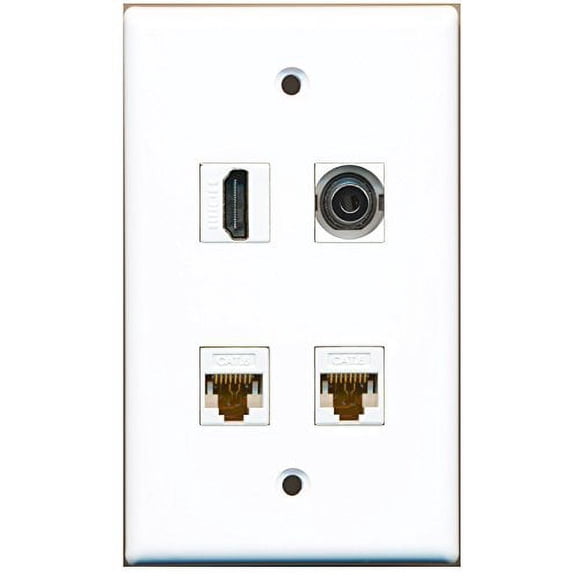 RiteAV - 1 Port HDMI 1 Port 3.5mm 2 Port Cat6 Ethernet White Wall Plate