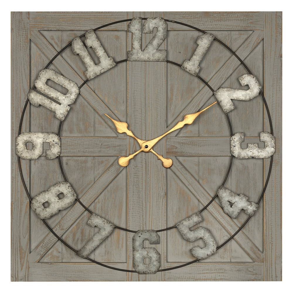 Stratton Home Decor Aaron Distressed Wood and Metal Wall Clock