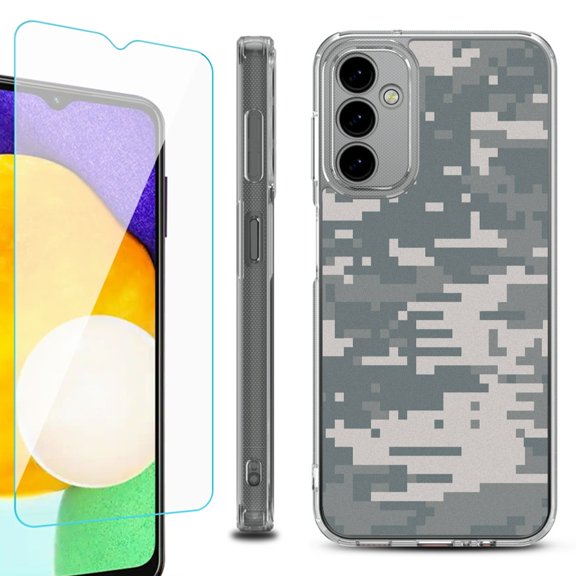 Shockproof Bumper Phone Case for Samsung Galaxy A14 5G, with Tempered Glass Screen Protector, by OneToughShield ® - Digital Camo