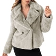 thumbnail image 6 of Sexlip Women Winter Fluffy Cropped Jacket Warm Faux Fur Coat One Button Notched Collar Cardigan Long Sleeve Shaggy Outerwear Beige M, 6 of 9