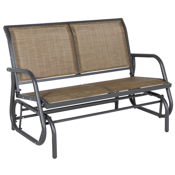 Outdoor Sofa, 2-Person Outdoor Glider Bench, Patio Double Swing Rocking Chair Loveseat w/Powder Coated Steel Frame for Backyard Garden Porch, Light Mixed Brown, Brown Patio Furniture